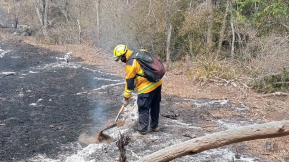 Bombero sofocando incendio en Tamaulipas.