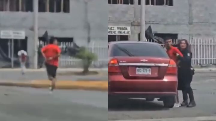 Video: Captan a hombre esposado intentando escapar de la policía en Apodaca