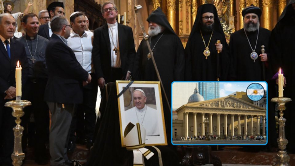 Líderes espirituales cristianos, judíos y musulmanes de Argentina compartieron este martes una ceremonia en la Catedral Metropolitana de Buenos Aires para despedir al Papa Francisco.