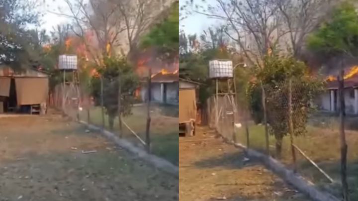 Fuego se sale de control y alcanza a casas de la Cieneguita del Río, en Cadereyta