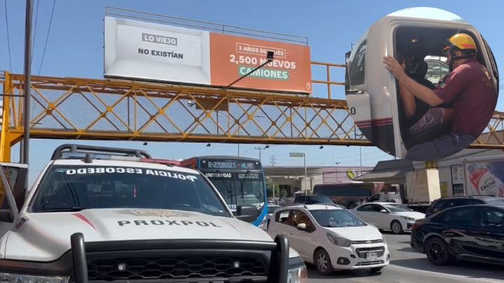 Policías y rescatistas salvan a mujer de caer de puente peatonal en Escobedo
