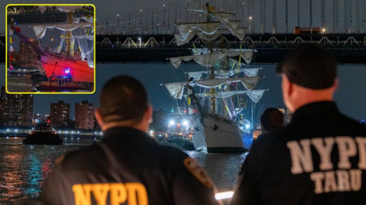Buque-Escuela Cuauhtémoc choca contra el puente de Brooklyn en Nueva York