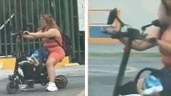 Video: Captan a mujer trasladando a bebé en scooter eléctrico en Escobedo