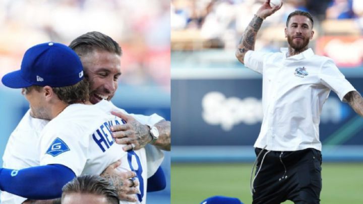 Sergio Ramos lanza la primera bola en el Dodgers Stadium