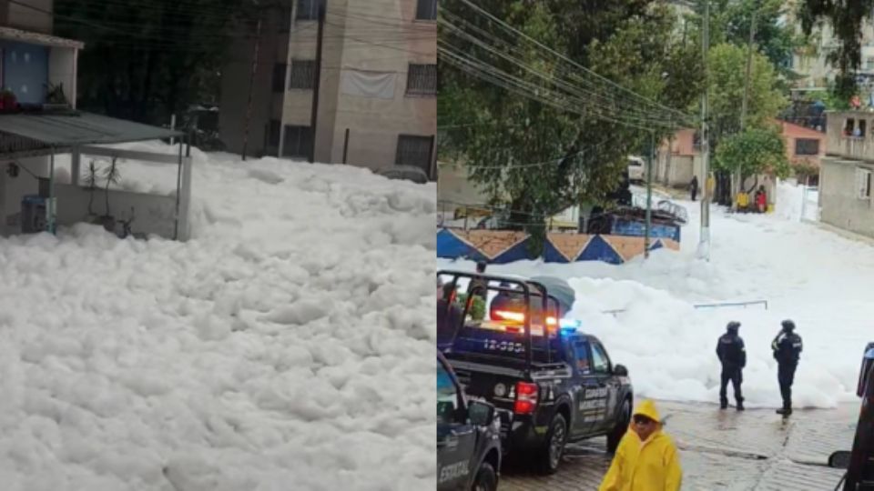 Desbordamiento de la presa Los Cuartos, en Naucalpan, Estado de México, tras las fuertes lluvias de este domingo.