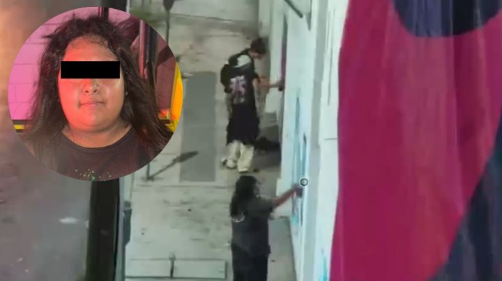 Sorprenden y detienen a mujer por grafitear centro comercial en Monterrey