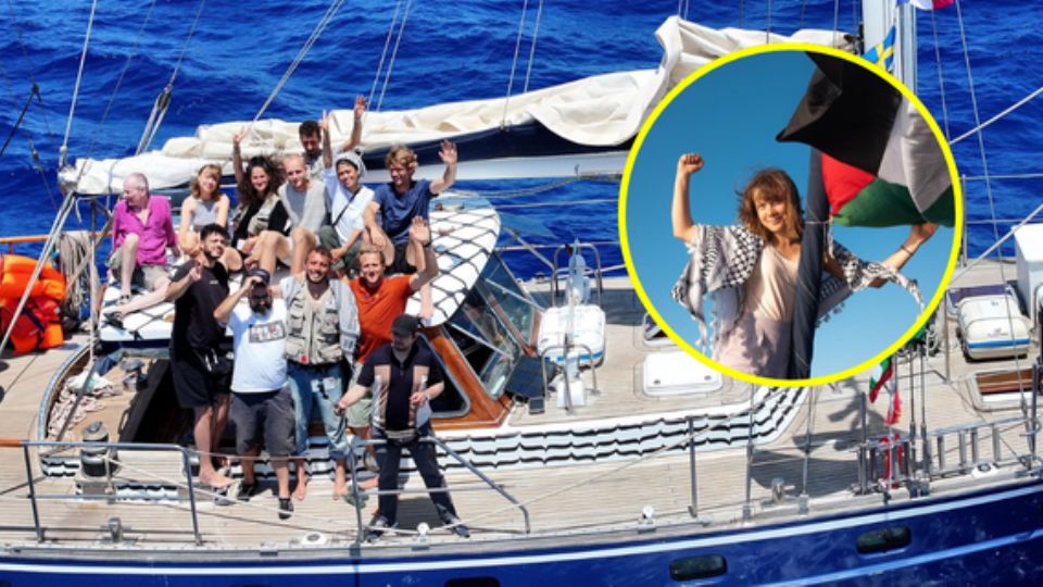 Tripulantes del barco de ayuda humanitaria Madleen.