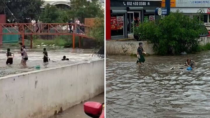 Captan a niños jugando en calles inundadas por lluvia en El Carmen