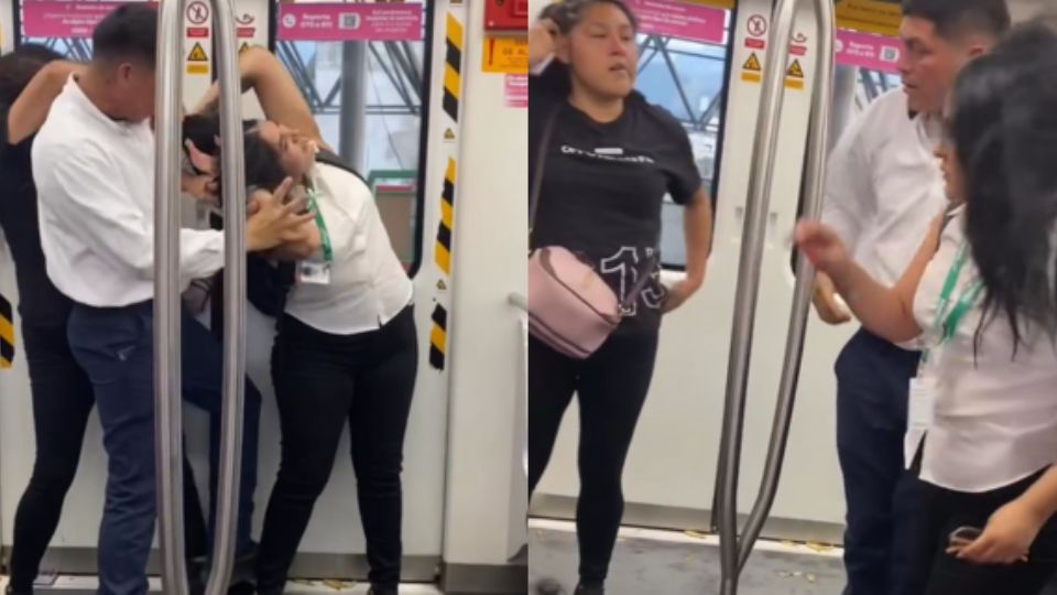 Un guardia intervino para separar a las mujeres.