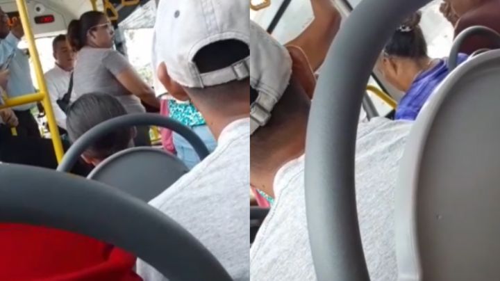 '¡A mí no me estés gritando!',  mujer se mete a la fila de camión urbano y se pelea con chofer