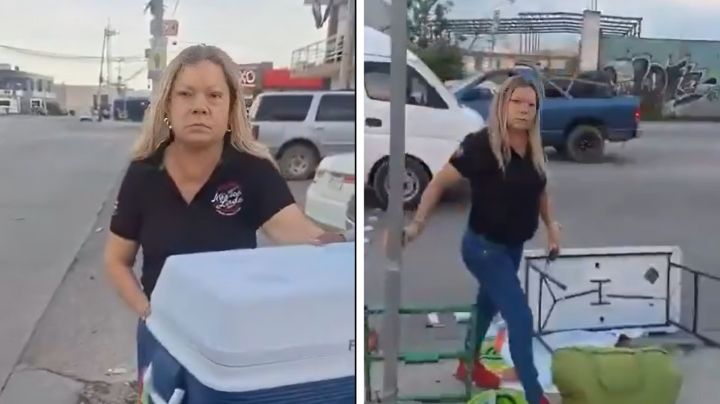 Mujer no puede salir de estacionamiento y tira puesto de tamales en Guadalajara