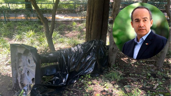 Árbol cae y derriba estatua de Felipe Calderón en Los Pinos