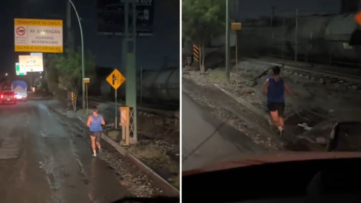 VIDEO: Trailero regaña a hombre que corría sobre avenida Ruiz Cortines en Monterrey