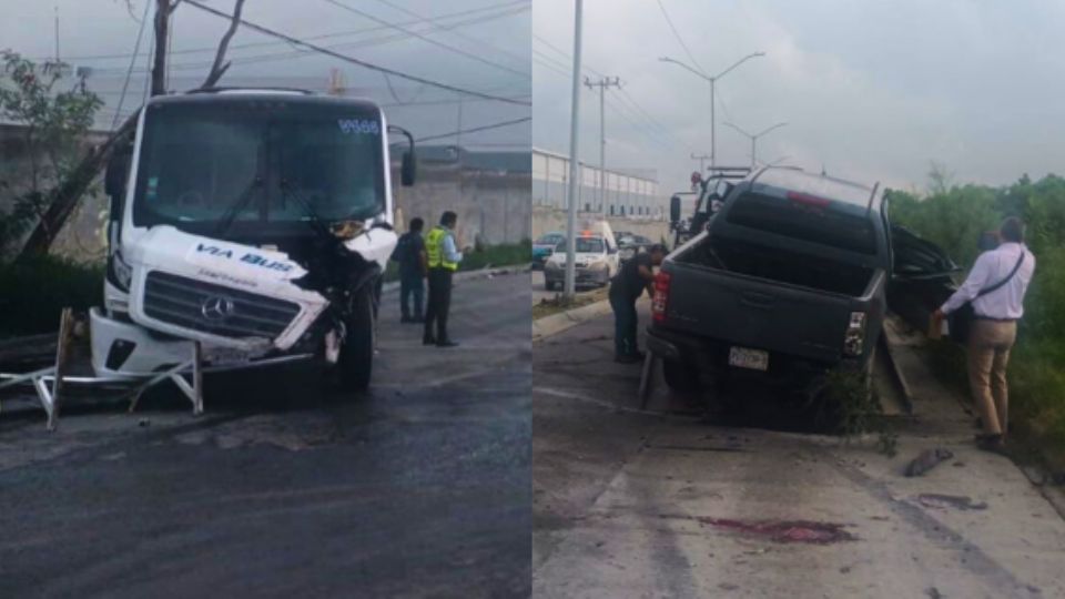 Seis personas lesionadas en choque de transporte de personal en Monterrey.
