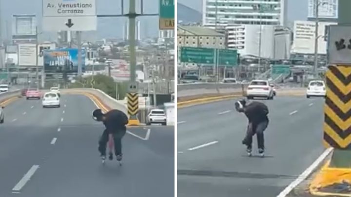 ¡De reversa y con audífonos! Captan a joven patinando en avenida Venustiano Carranza