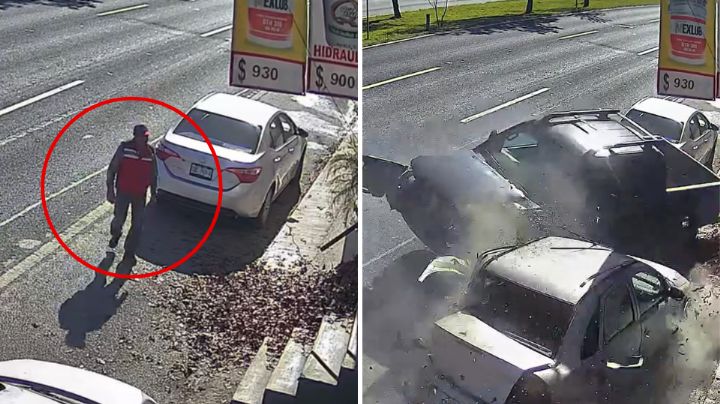Se salva de milagro: Hombre sale de auto segundos antes de ser chocado en la Carretera Nacional