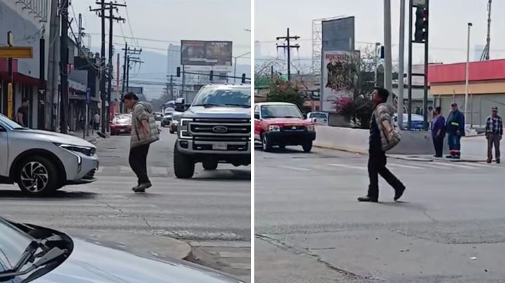 Video: Captan a hombre ‘toreando’ autos en avenida Bernardo Reyes en Monterrey