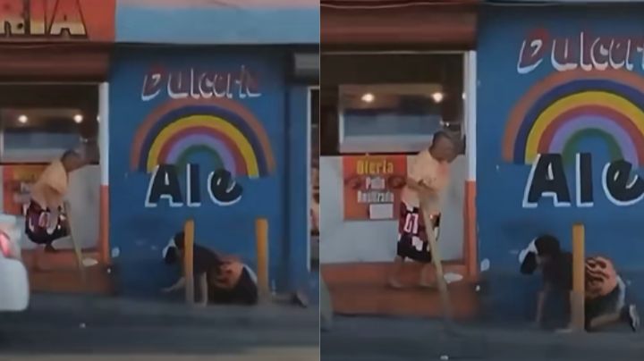 Abuelita le lanza agua a “therian” afuera de un local y el video se vuelve viral