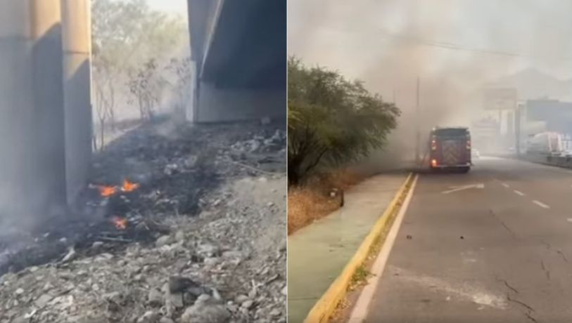 Se incendia lecho del río Santa Catarina en Monterrey