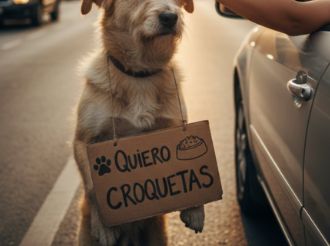 Perrito pide comida con cartel y conmueve las redes: abre el debate sobre el abandono animal