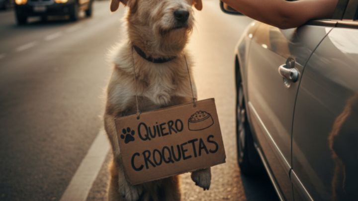 Perrito pide comida con cartel y conmueve las redes: abre el debate sobre el abandono animal