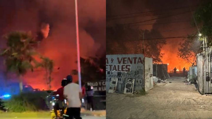 Se registra fuerte incendio en lote de autos en Juárez