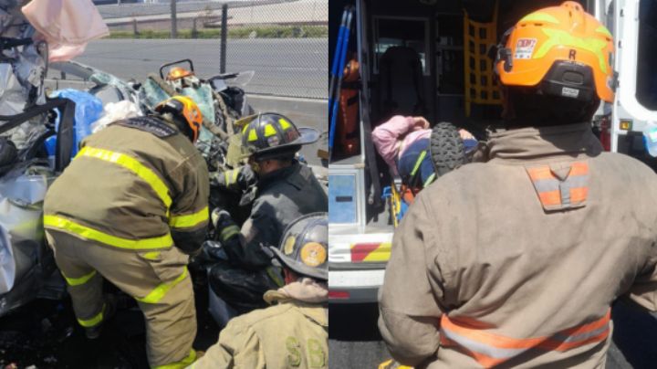 Choque entre tráiler y auto deja 2 heridos; una mujer queda prensada, en Ciénega de Flores
