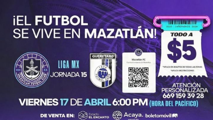 Mazatlán pone boletos a 5 pesos para duelo ante Querétaro en la recta final del Clausura 2026