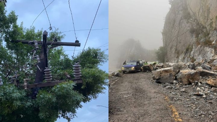 Fuertes lluvias y vientos en Nuevo León provocan caída de postes y deslaves