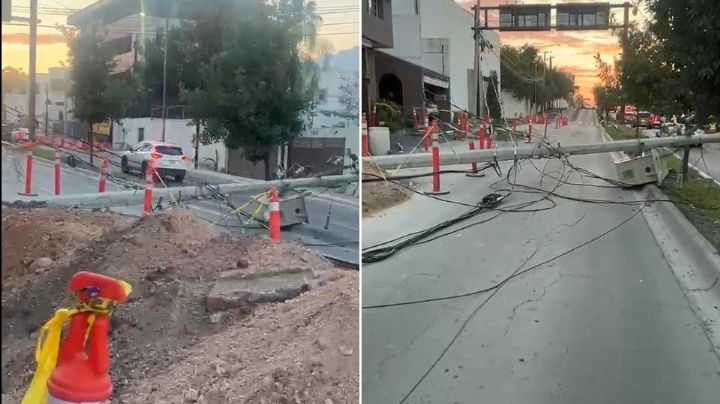 Cae poste de luz en Av. Alfonso Reyes y provoca apagón en San Pedro