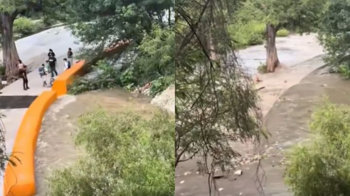 Captan la rápida crecida del río La Silla tras las lluvias de este domingo en NL