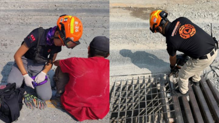 Hombre se esconde en alcantarilla y queda atrapado en Monterrey; PCNL lo rescata