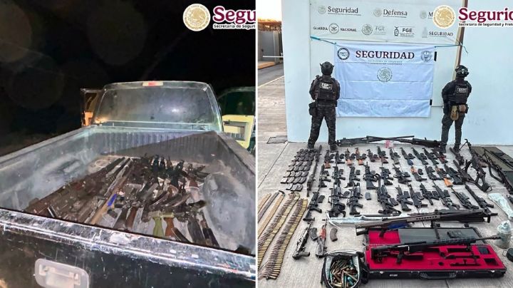 Aseguran gran arsenal dentro de camioneta en Badiraguato