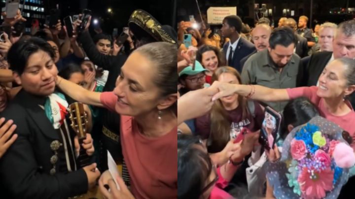 Mexicanos reciben entre gritos y flores a Sheinbaum en Nueva York