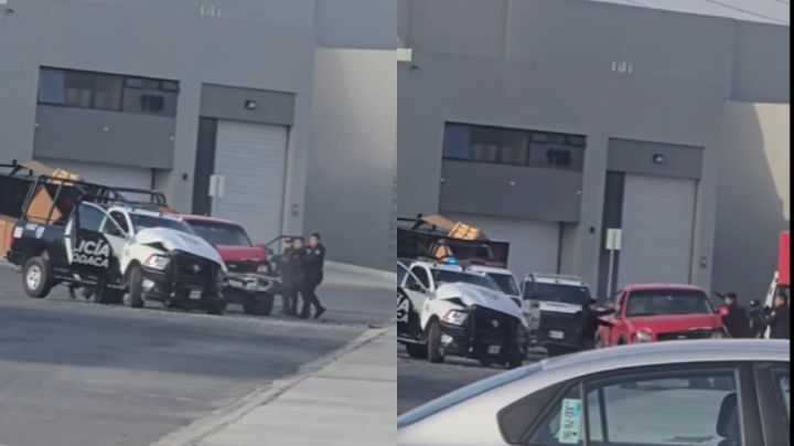 Hombre choca entrada de centro comercial, provoca persecución y balacera en Apodaca