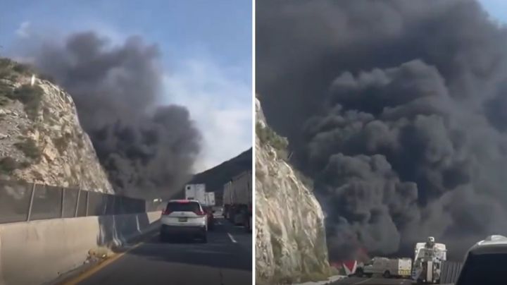 Carambola e incendio provoca el cierre de Carretera 57 en Coahuila