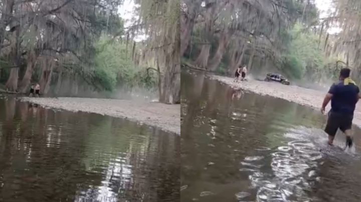 Conductor de RZR golpea con piedras a pareja en río de Cadereyta; termina volcado
