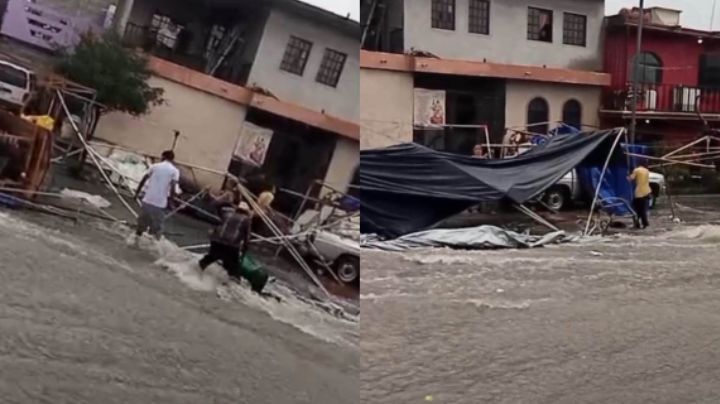 Lluvia se lleva puestos de mercado rodante en Santa Catarina, NL