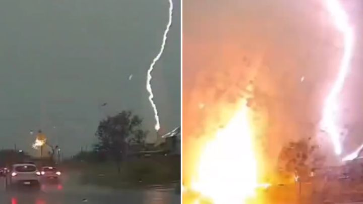 Video: Conductor capta caída de rayo y explosión de poste durante tormenta en Apodaca